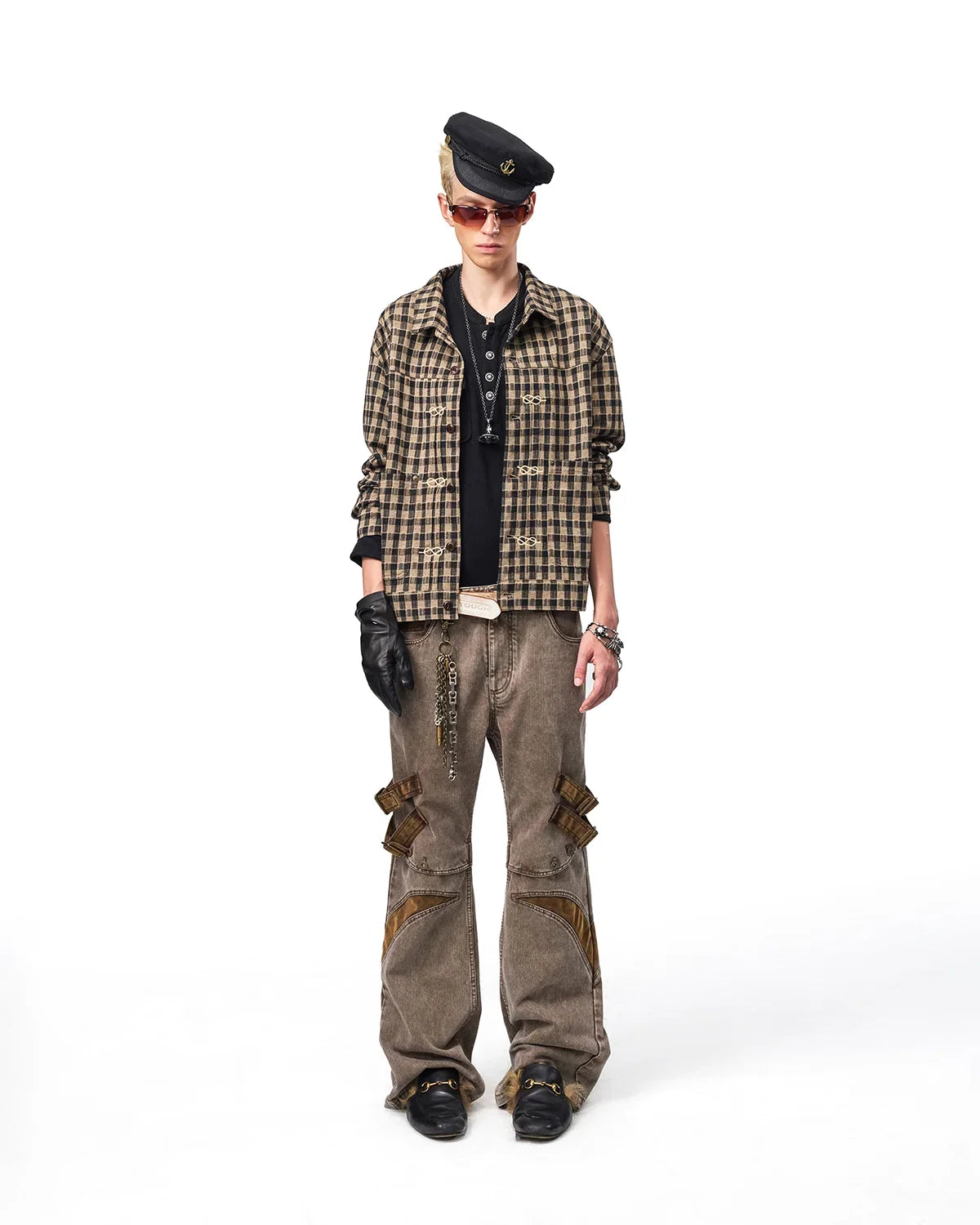 EMO Knit Plaid-Effect Embroidered Jacket