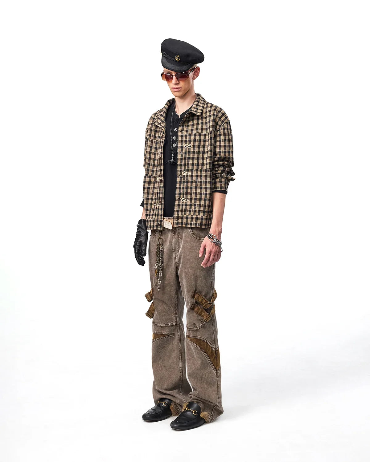 EMO Knit Plaid-Effect Embroidered Jacket