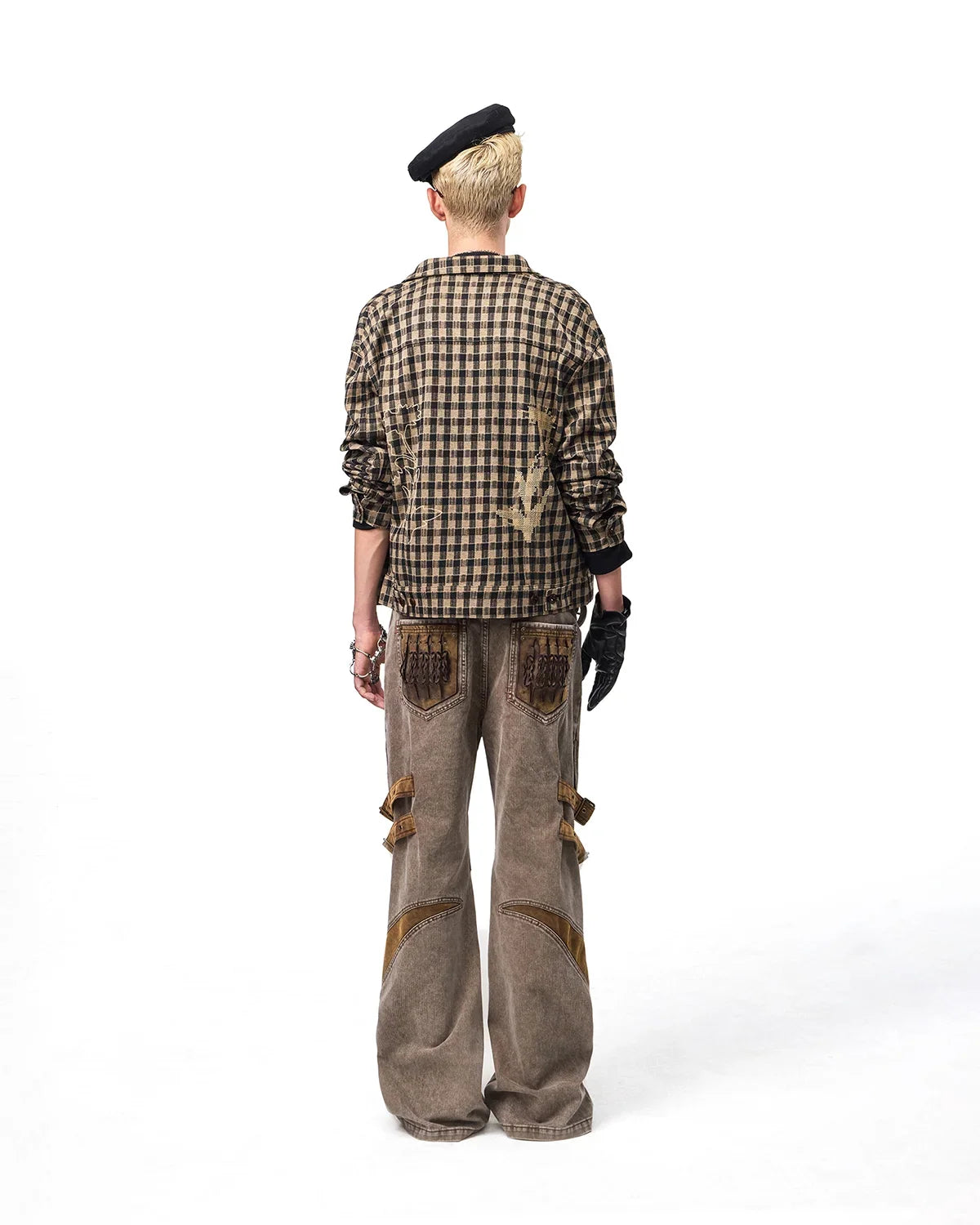 EMO Knit Plaid-Effect Embroidered Jacket