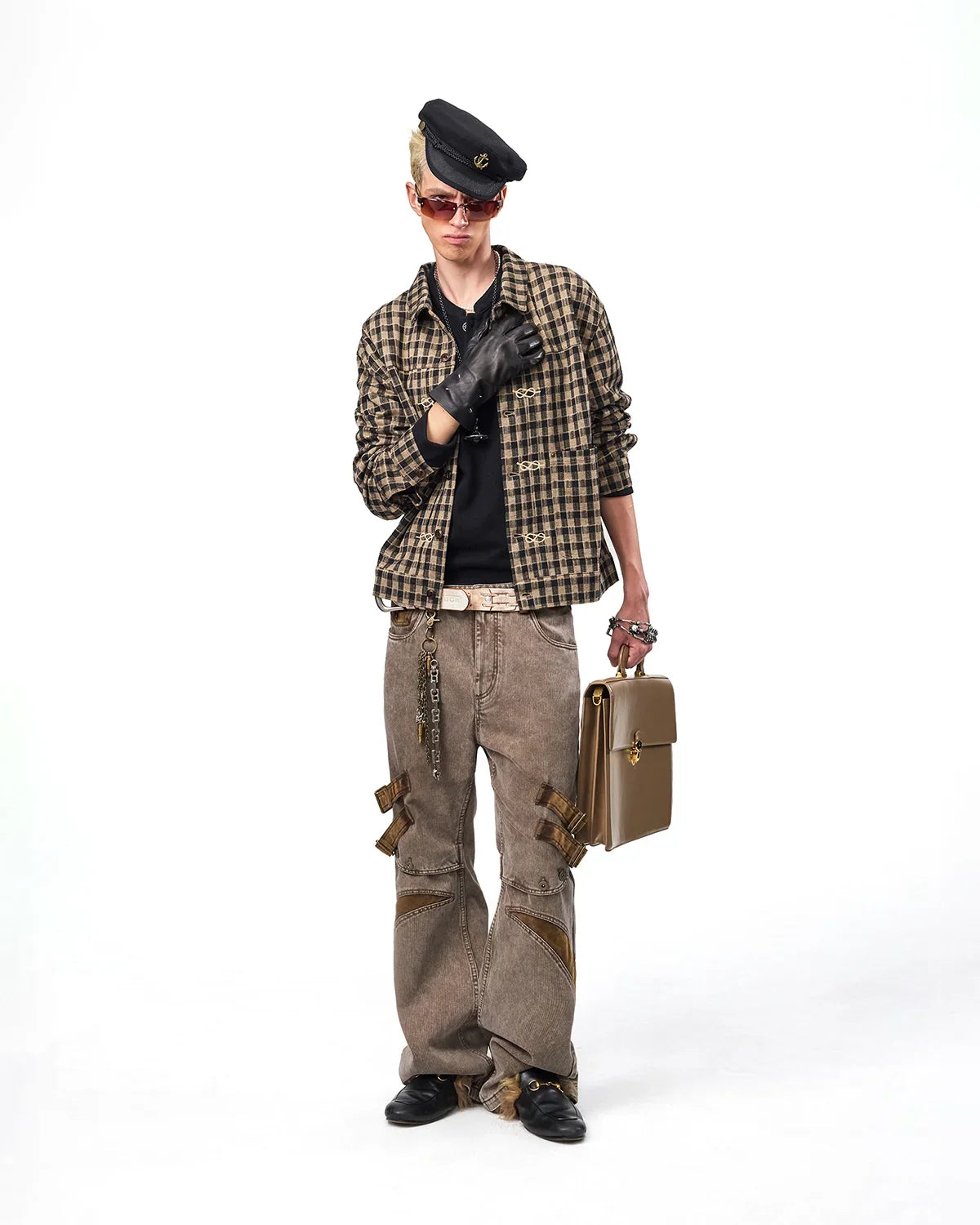 EMO Knit Plaid-Effect Embroidered Jacket
