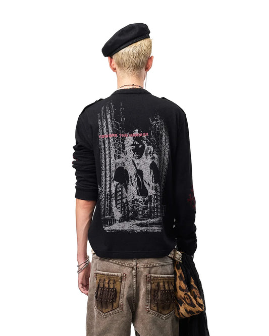EMO Ruins Graphic Military T-Shirt Black