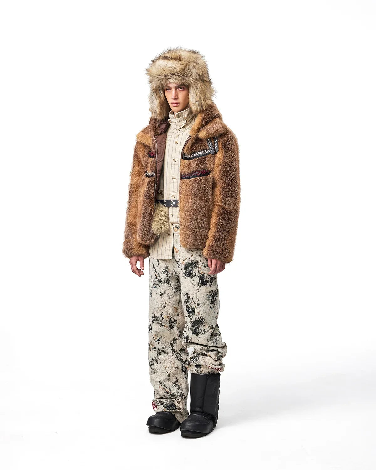 EMO Stand-Collar Hooded Faux-Fur Jacket