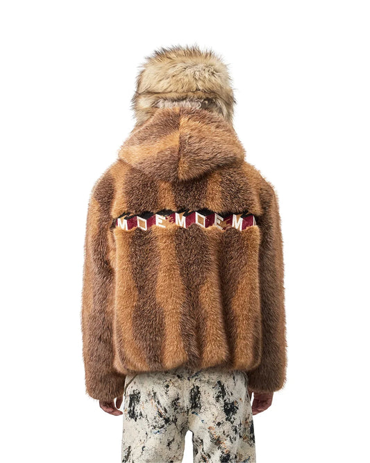 EMO Stand-Collar Hooded Faux-Fur Jacket