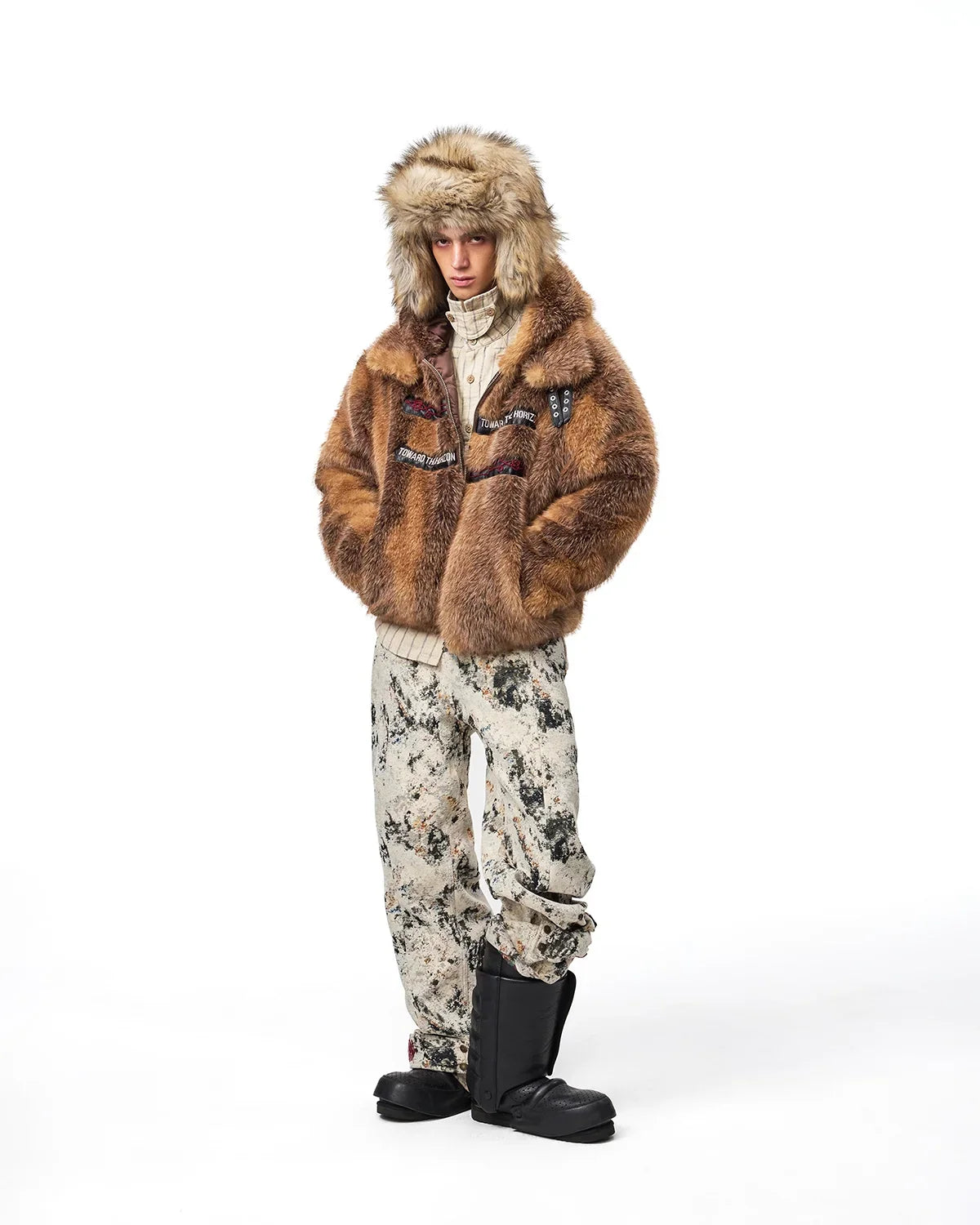 EMO Stand-Collar Hooded Faux-Fur Jacket