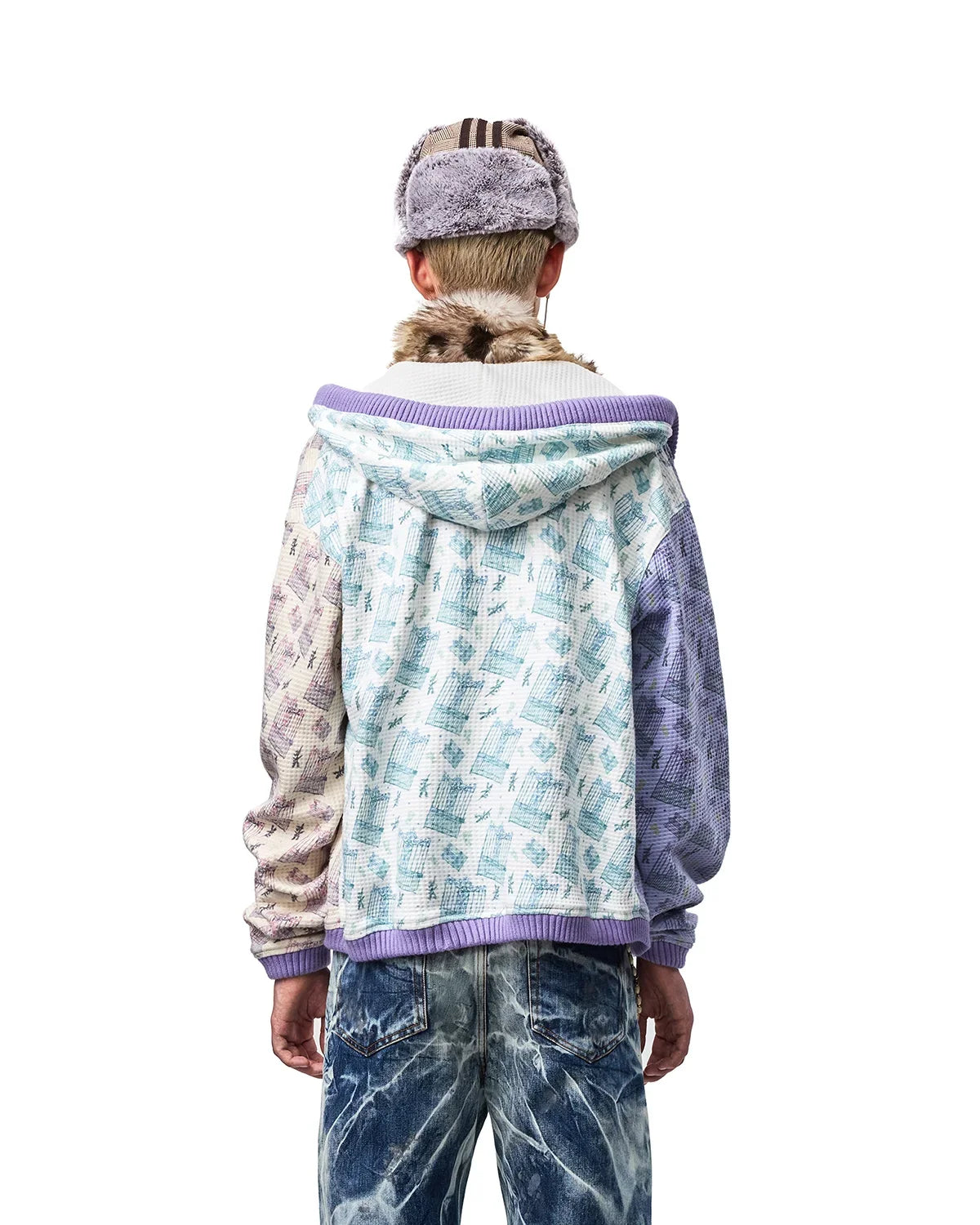 EMO Color-Blocked Waffle Hooded Sweatshirt