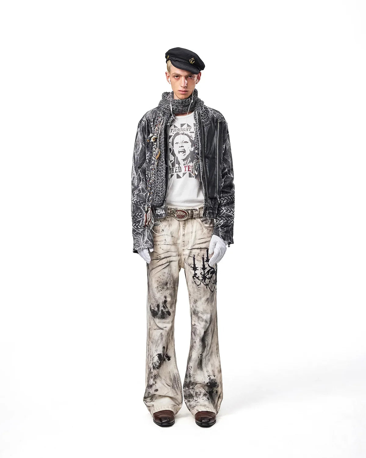 EMO Leather-Appliqué Embroidered Flare Jeans