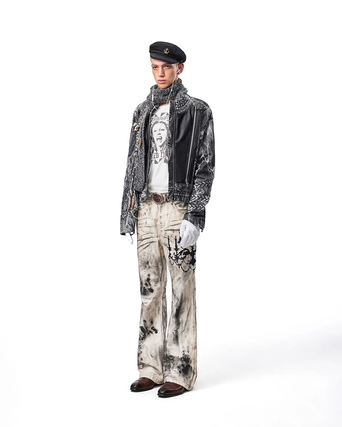 EMO Leather-Appliqué Embroidered Flare Jeans