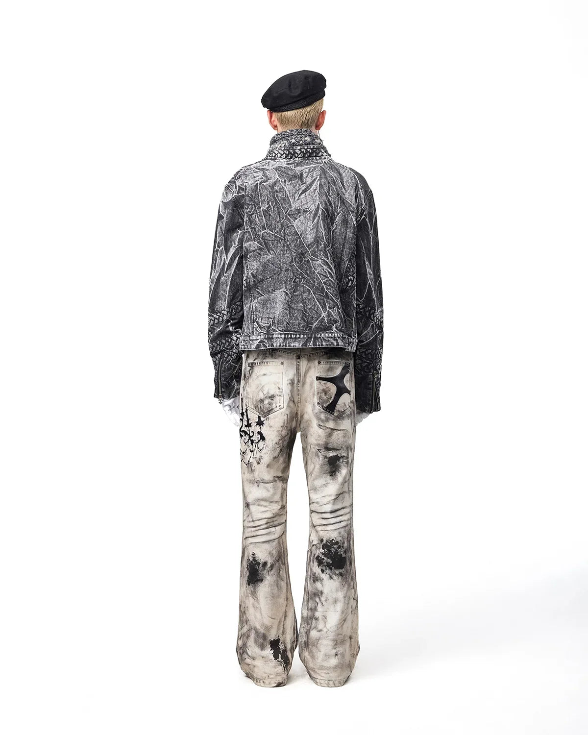 EMO Leather-Appliqué Embroidered Flare Jeans