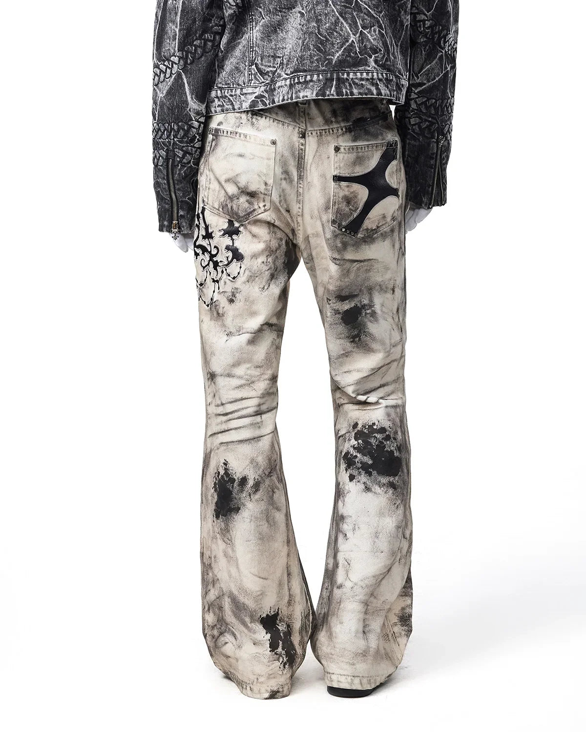 EMO Leather-Appliqué Embroidered Flare Jeans