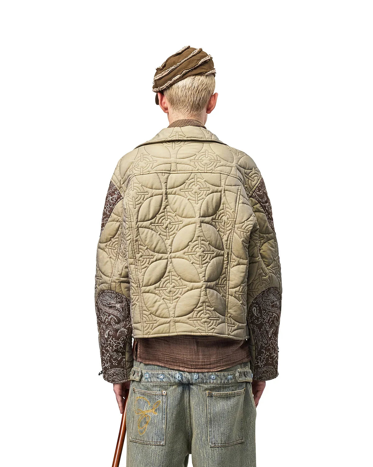 EMO Two-Tone Quilted Embroidered Moto Jacket