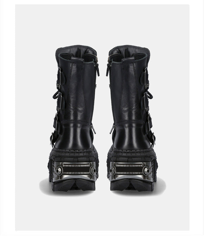 Multi belt gimmick design high-end black boots [ID:0362SH]