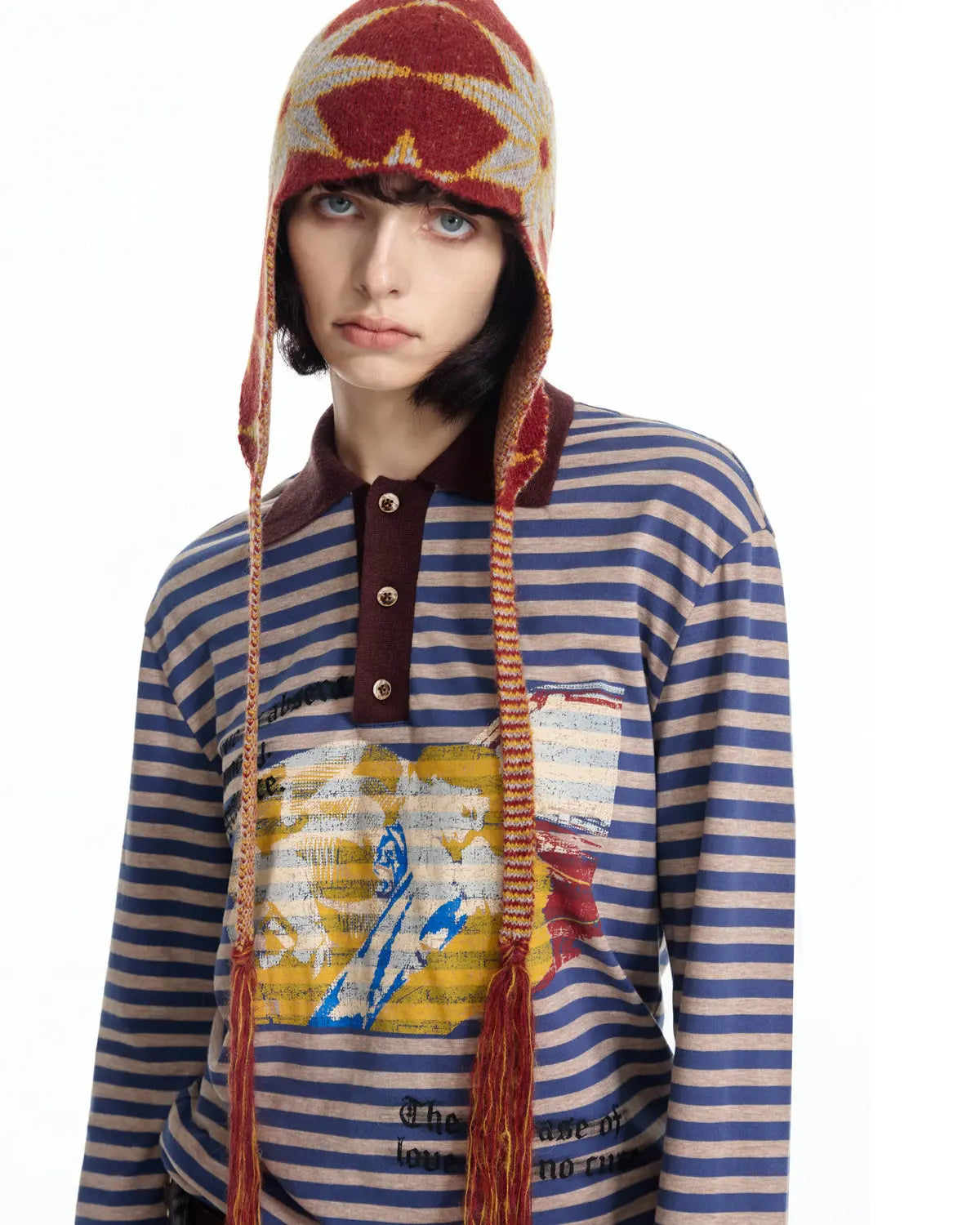 EMO Retro Star Contrast Knit Aviator Hat