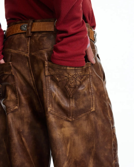 EMO Distressed Studded Faux Leather Trouser