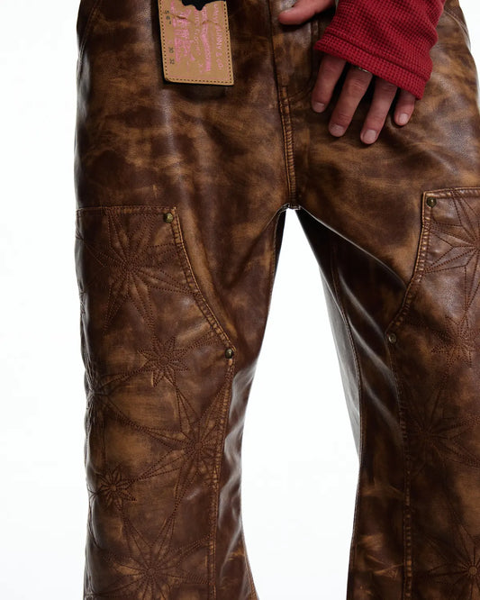 EMO Distressed Studded Faux Leather Trouser