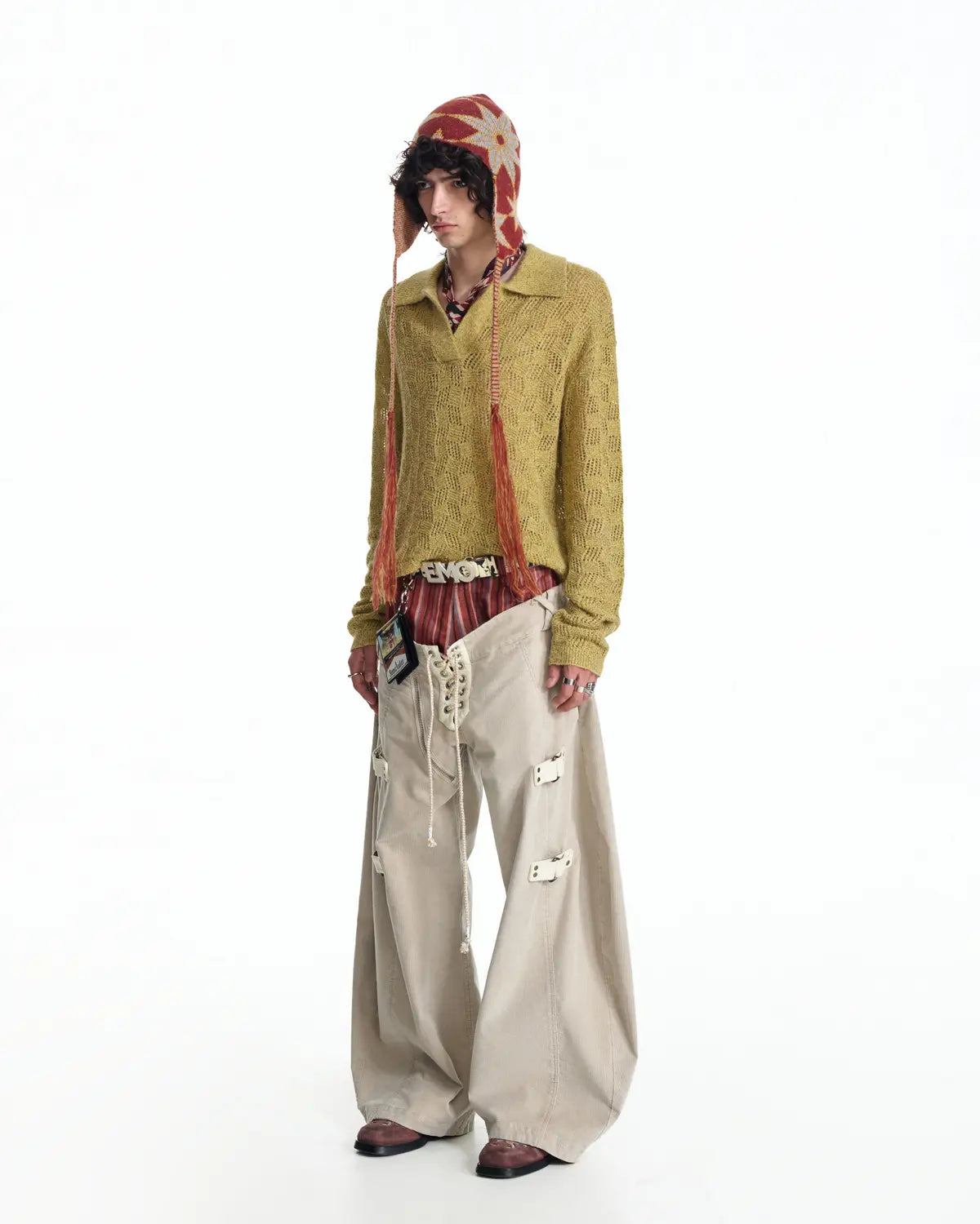 EMO Open-Neck Diamond Knit Relaxed Polo