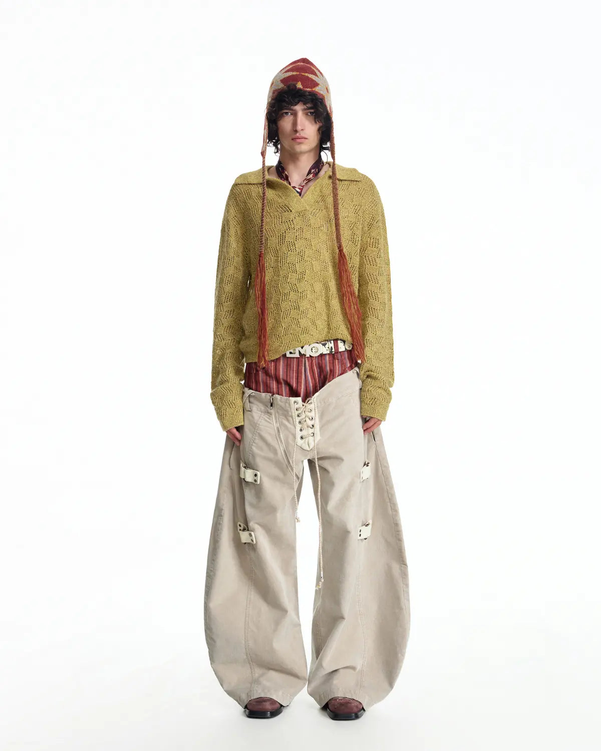 EMO Open-Neck Diamond Knit Relaxed Polo
