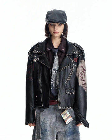 EMO Wash Studded Faux-Leather Jacket