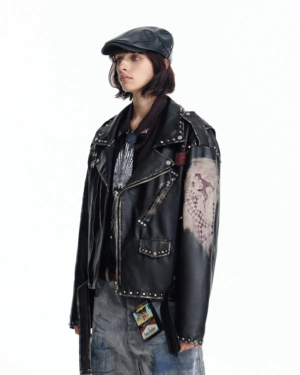EMO Wash Studded Faux-Leather Jacket