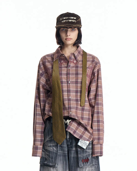EMO Vintage Texture Flocking Button-Down Shirt