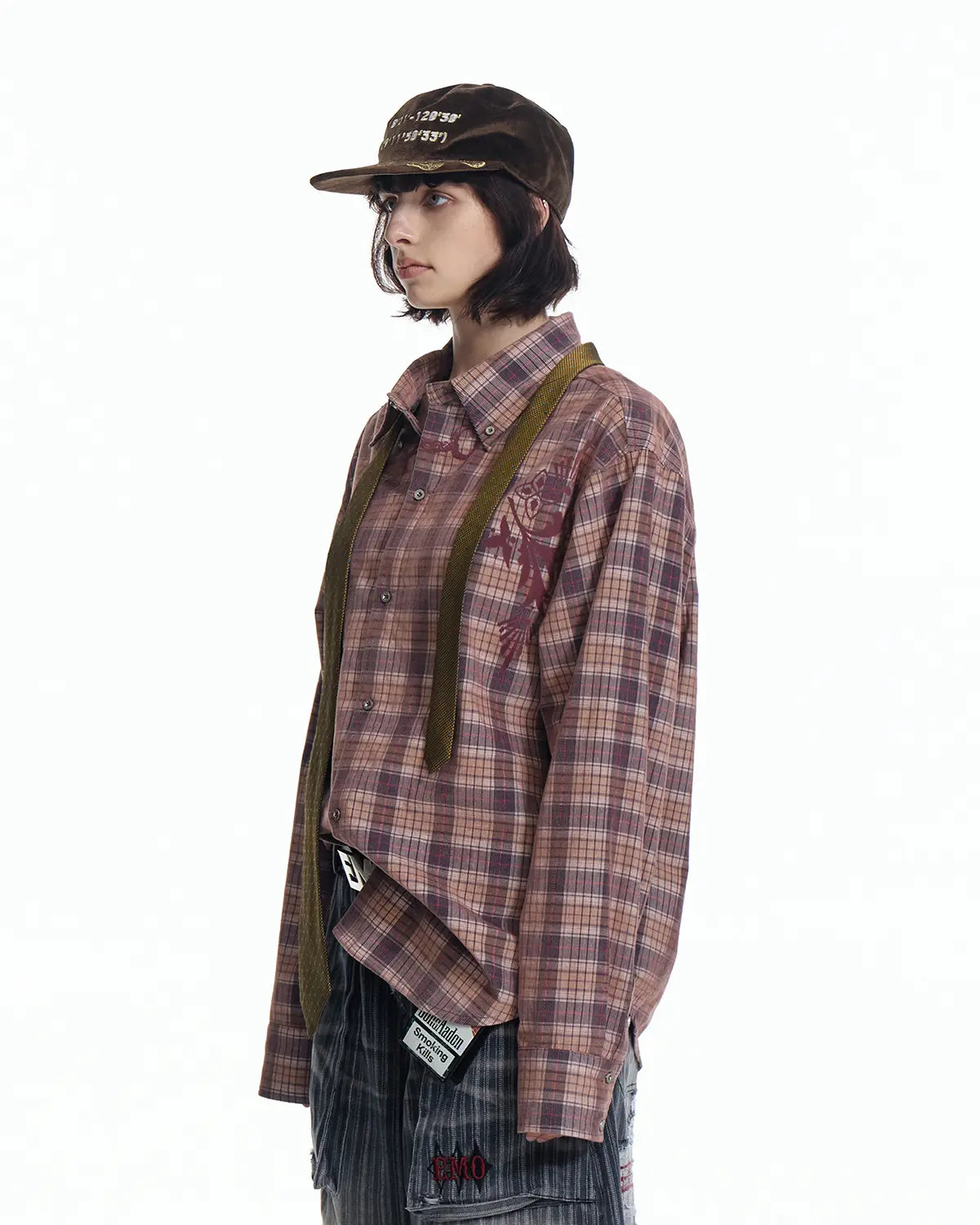 EMO Vintage Texture Flocking Button-Down Shirt