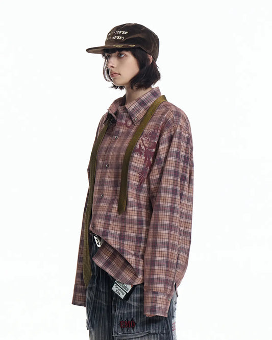 EMO Vintage Texture Flocking Button-Down Shirt