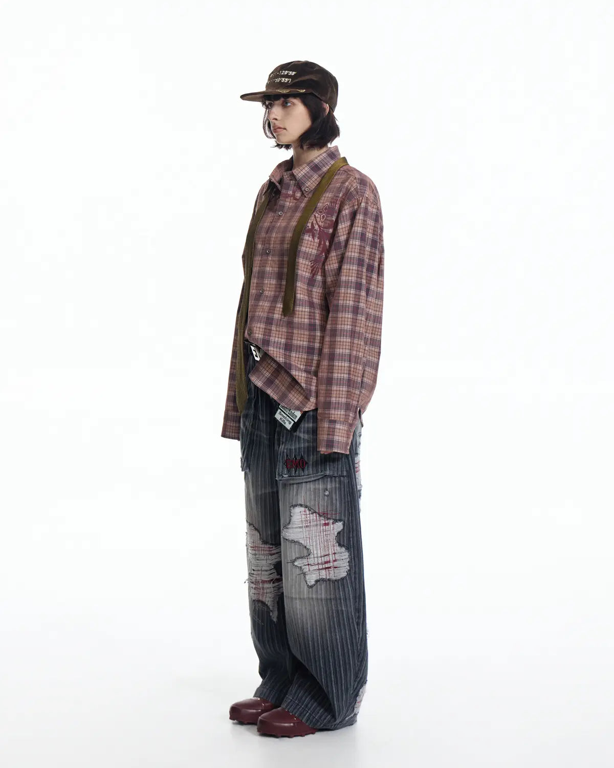 EMO Vintage Texture Flocking Button-Down Shirt