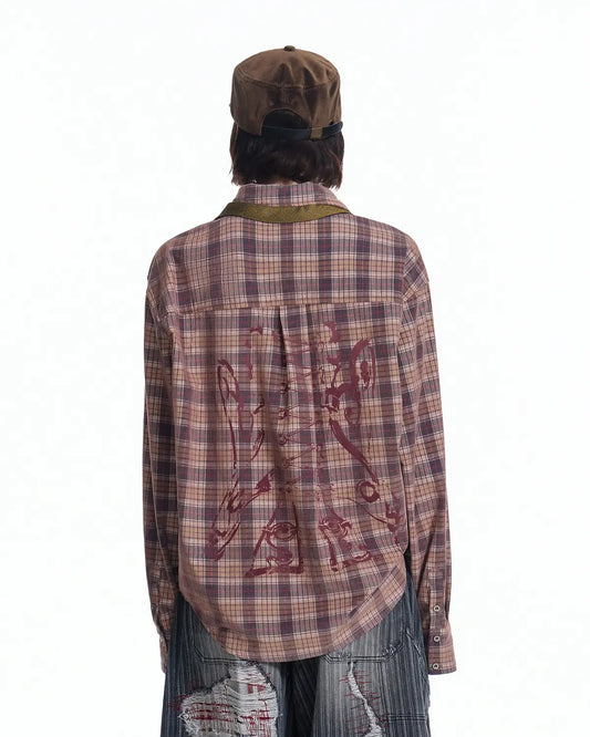 EMO Vintage Texture Flocking Button-Down Shirt