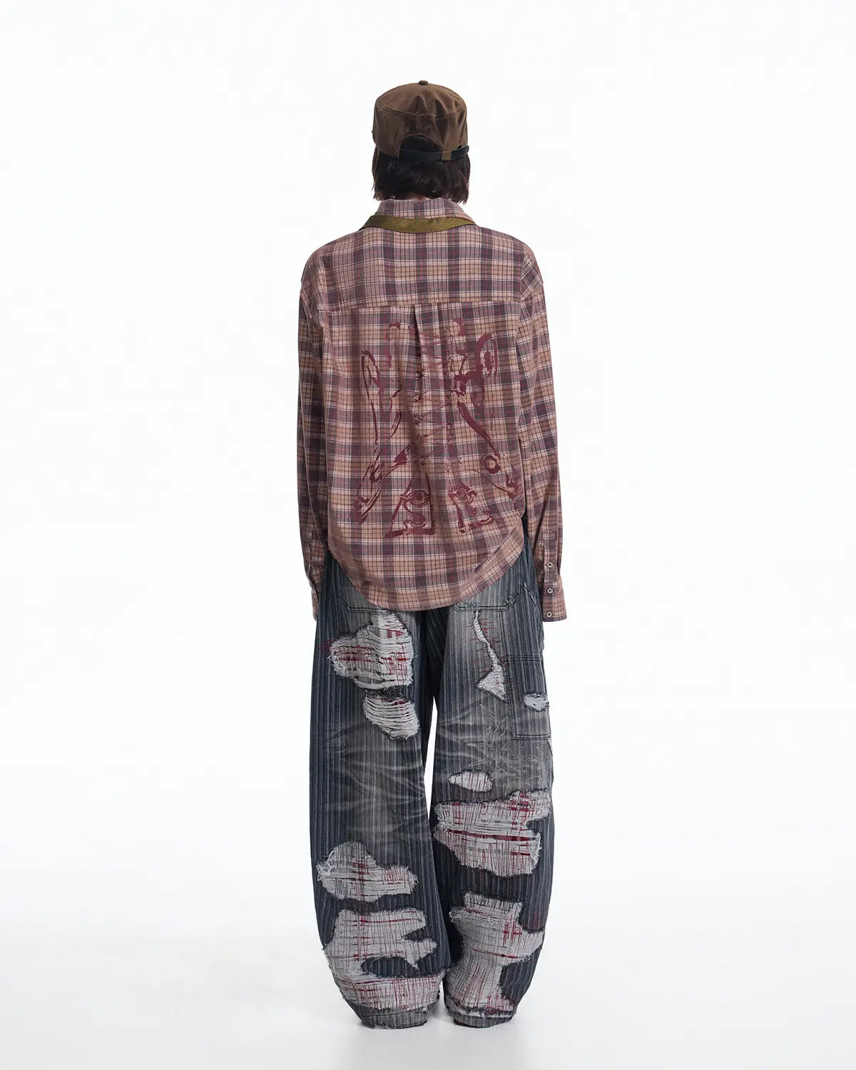EMO Vertical Stripe Ripped Retro Jeans