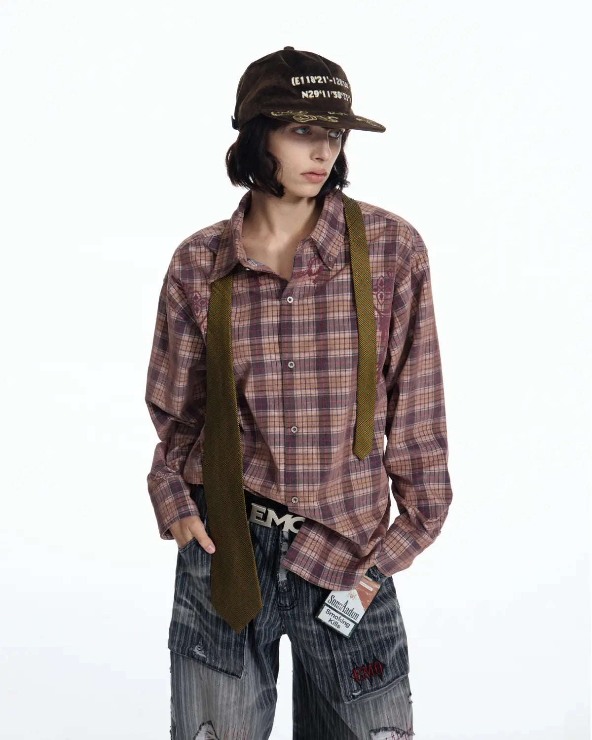 EMO Vintage Texture Flocking Button-Down Shirt