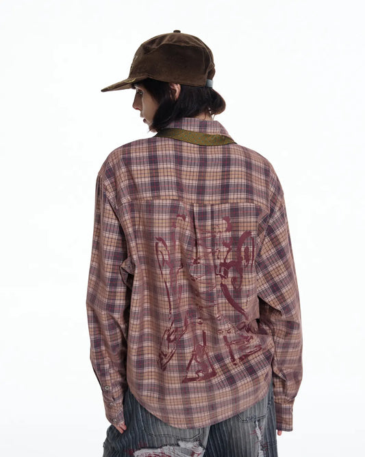 EMO Vintage Texture Flocking Button-Down Shirt