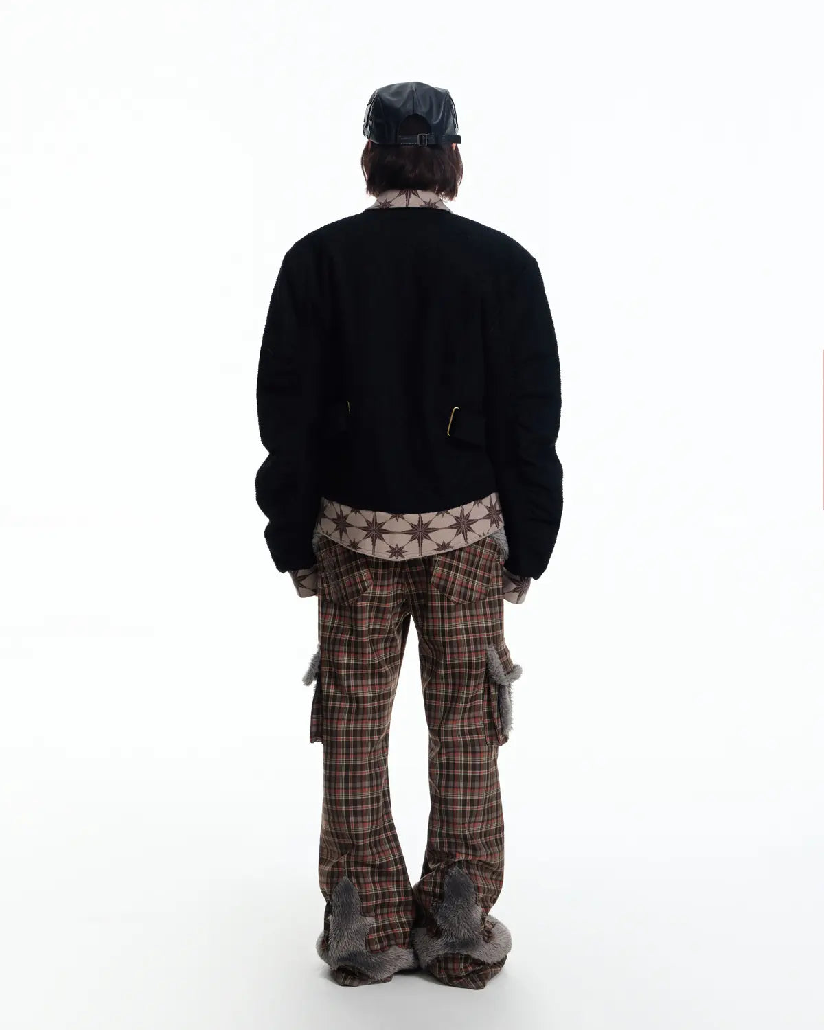 EMO Check Knit-Panel Flare Pants