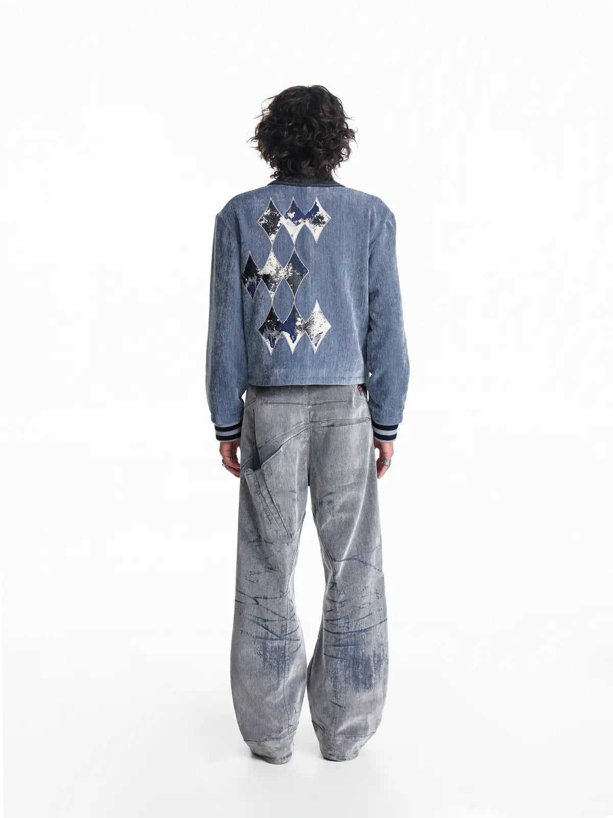 EMO Vintage Velvet Panel Baseball Jacket