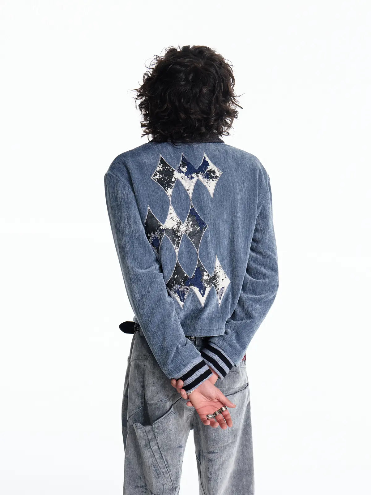 EMO Vintage Velvet Panel Baseball Jacket