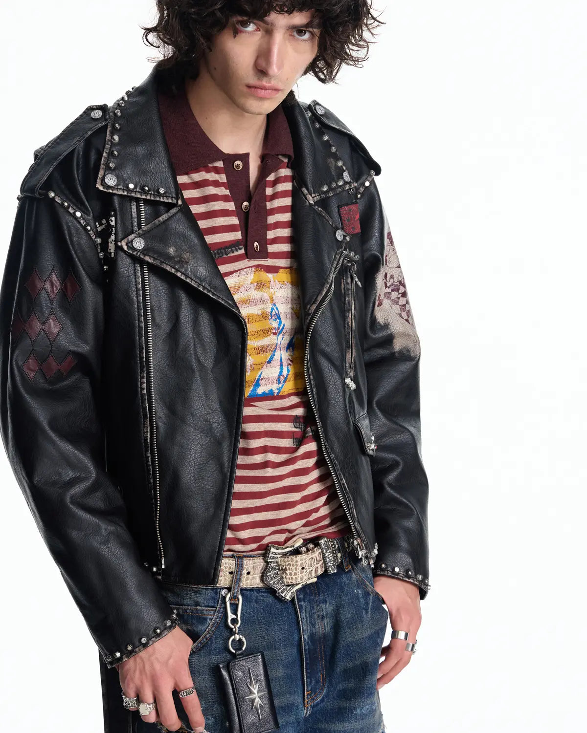 EMO Wash Studded Faux-Leather Jacket