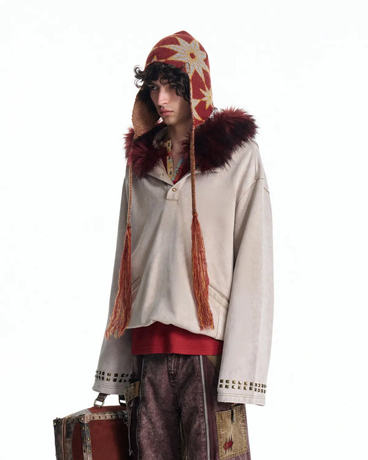EMO Vintage Faux Fur Collar Hoodie