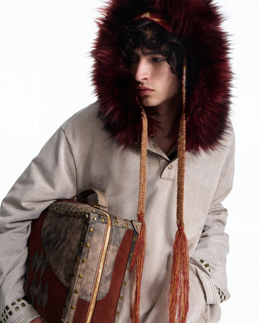 EMO Vintage Faux Fur Collar Hoodie