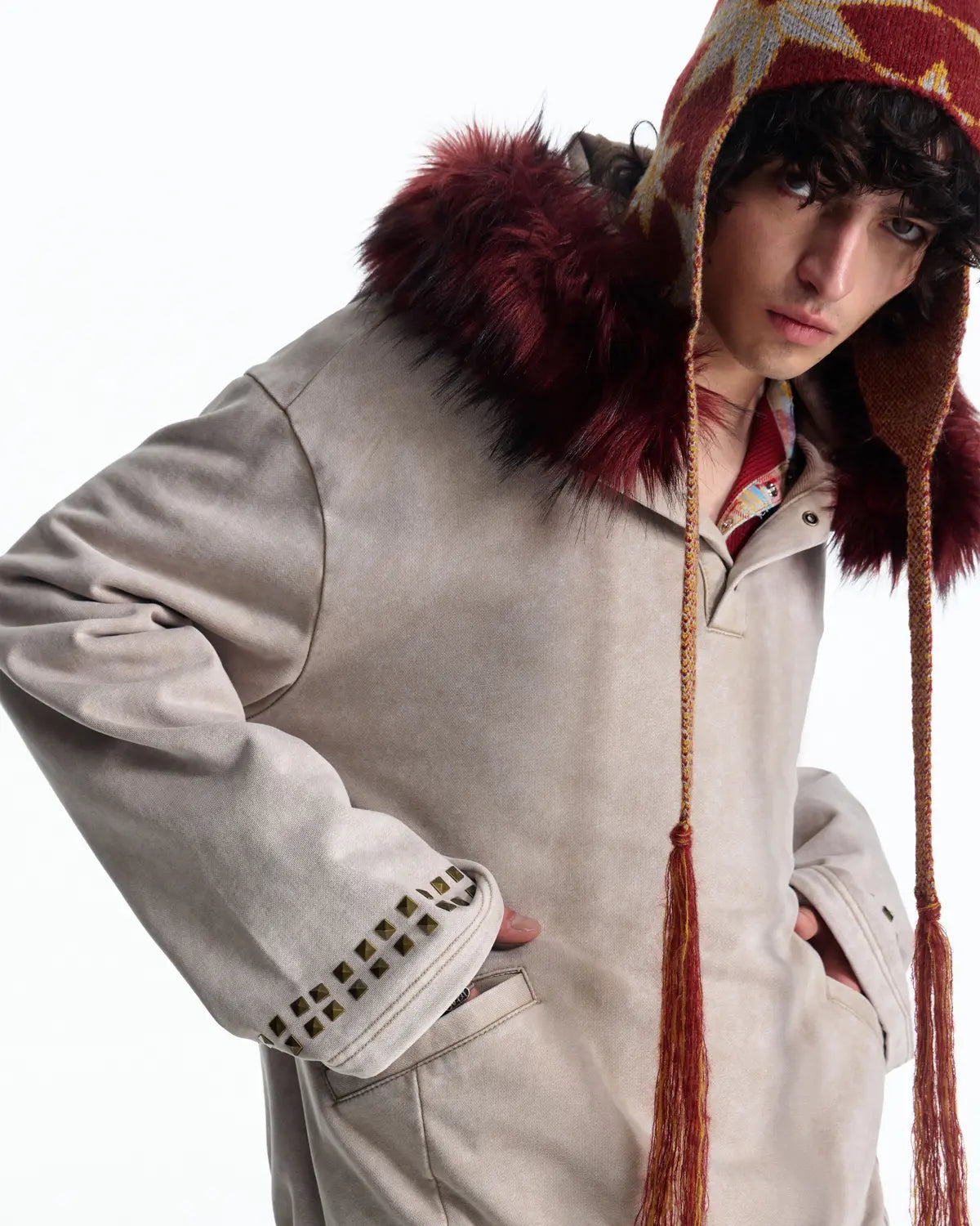 EMO Vintage Faux Fur Collar Hoodie
