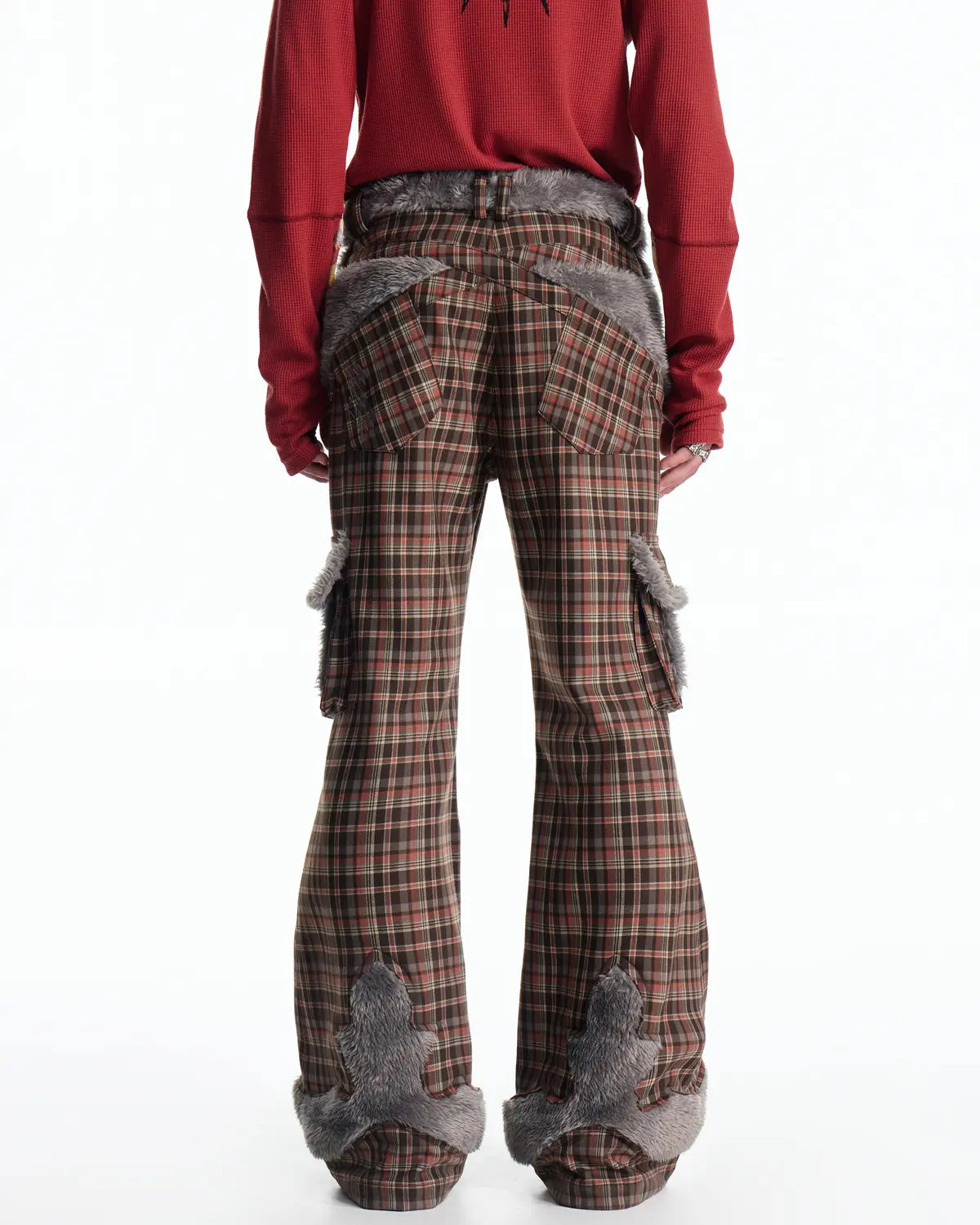 EMO Check Knit-Panel Flare Pants