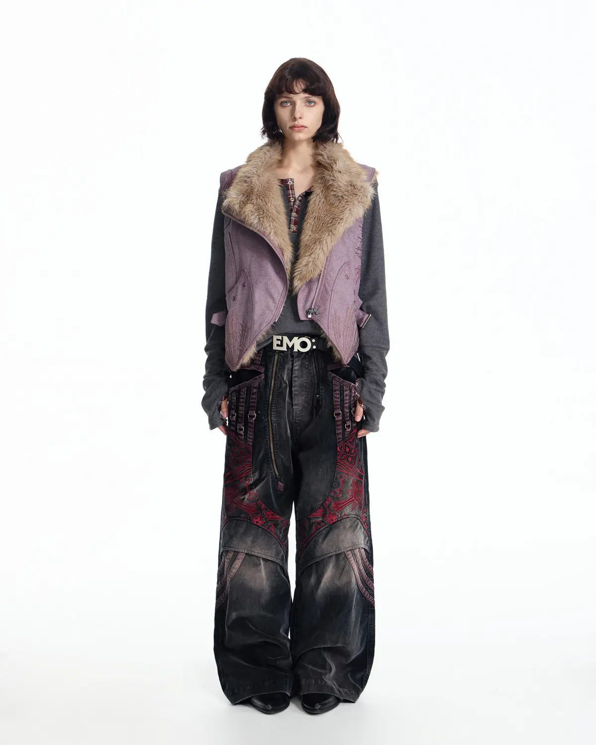 EMO Embroidered Cropped Faux-Leather