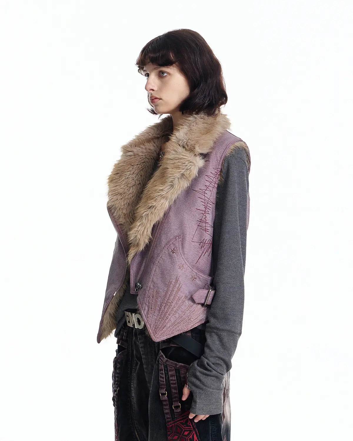 EMO Embroidered Cropped Faux-Leather