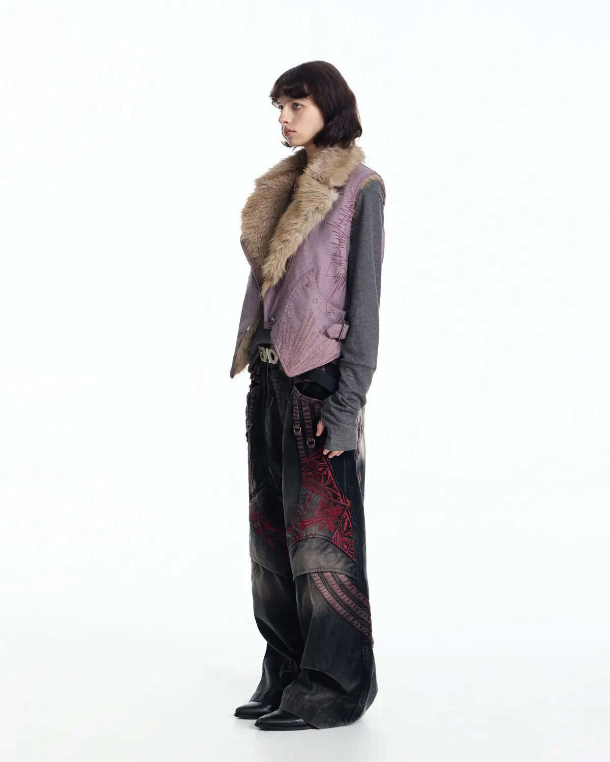 EMO Embroidered Cropped Faux-Leather