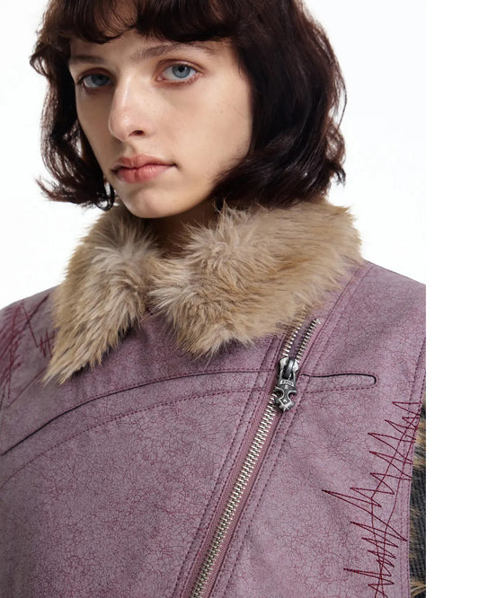 EMO Embroidered Cropped Faux-Leather
