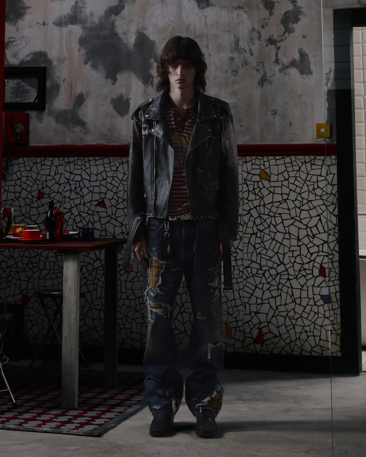 EMO Wash Studded Faux-Leather Jacket