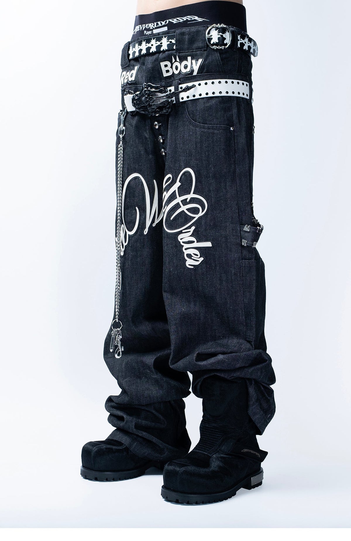 FVVO Skeleton Hand & Spikes Leather Belt