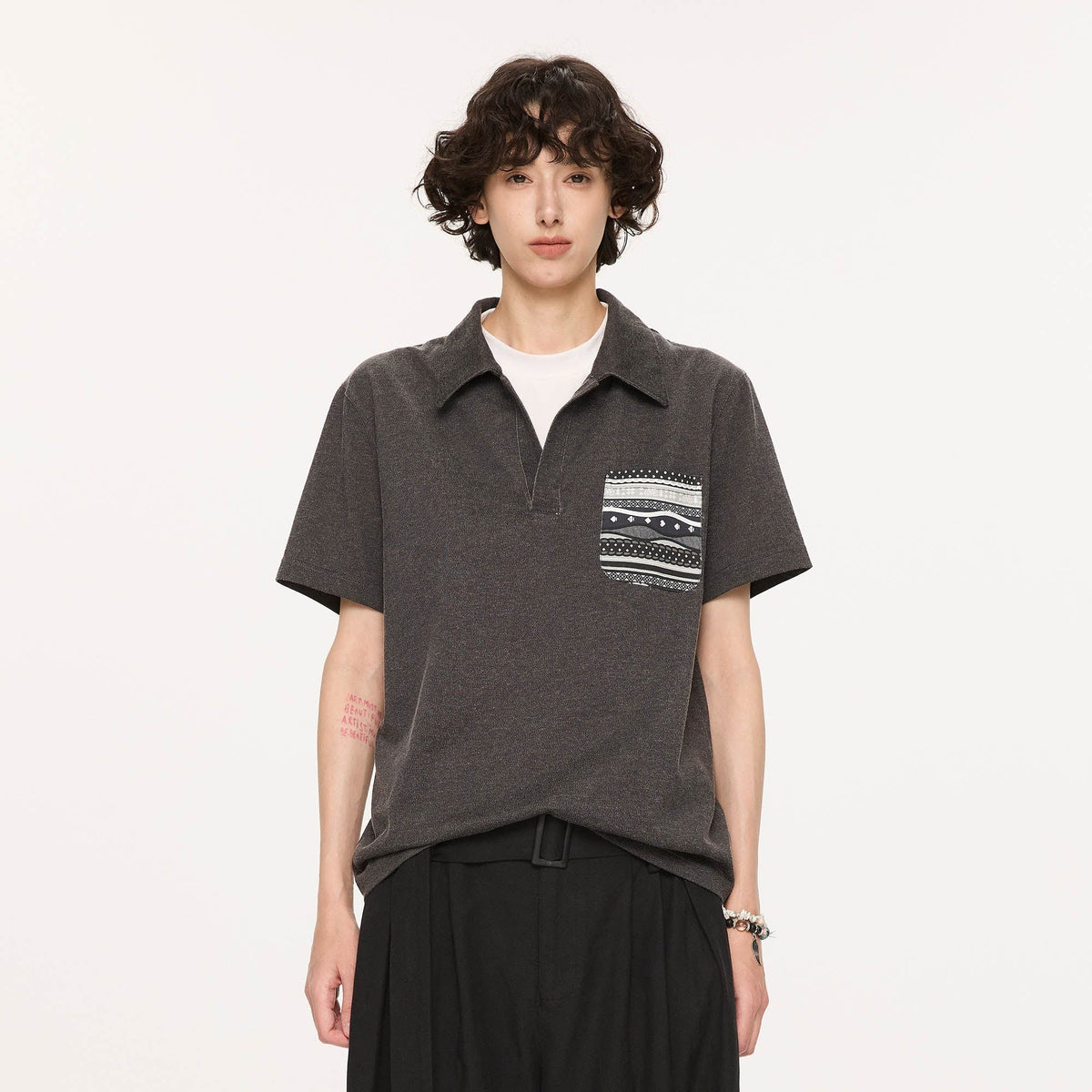 KREATE Layered Fair Isle Pocket Polo T-Shirt