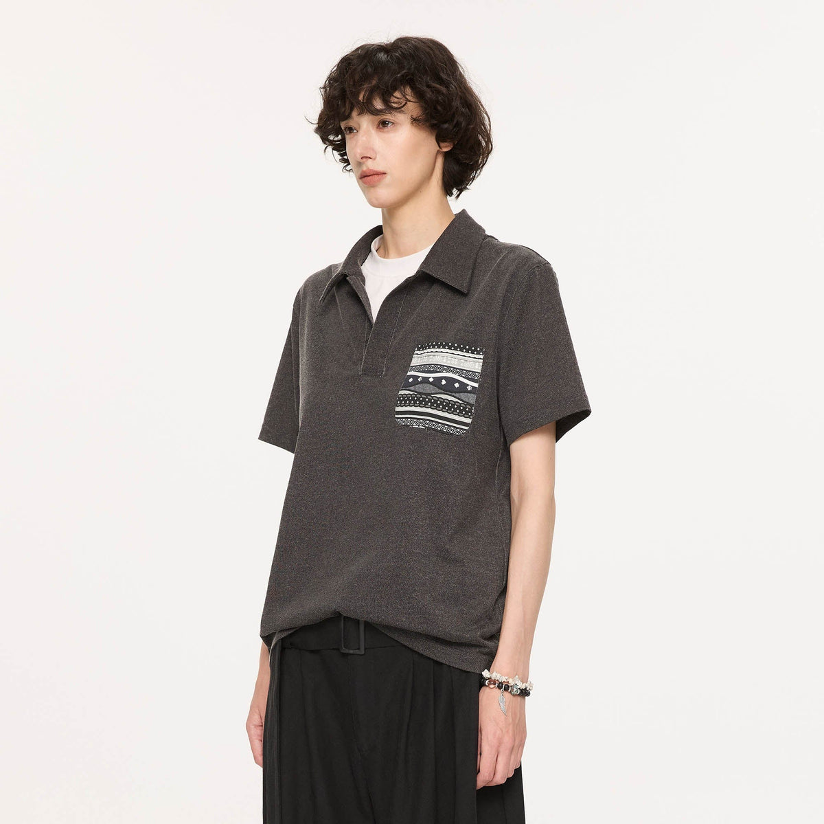 KREATE Layered Fair Isle Pocket Polo T-Shirt