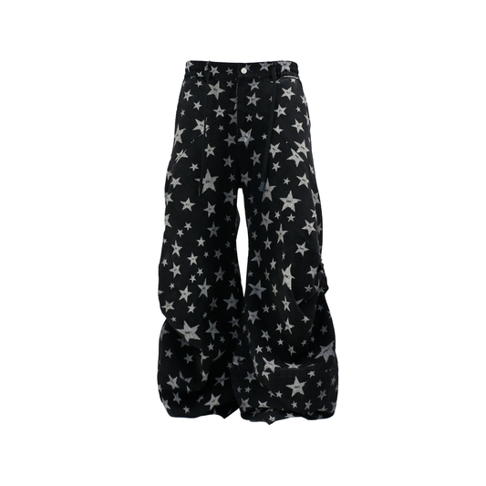 RELABEL Washed Star Full-Print Pleated Wide-Leg Jeans