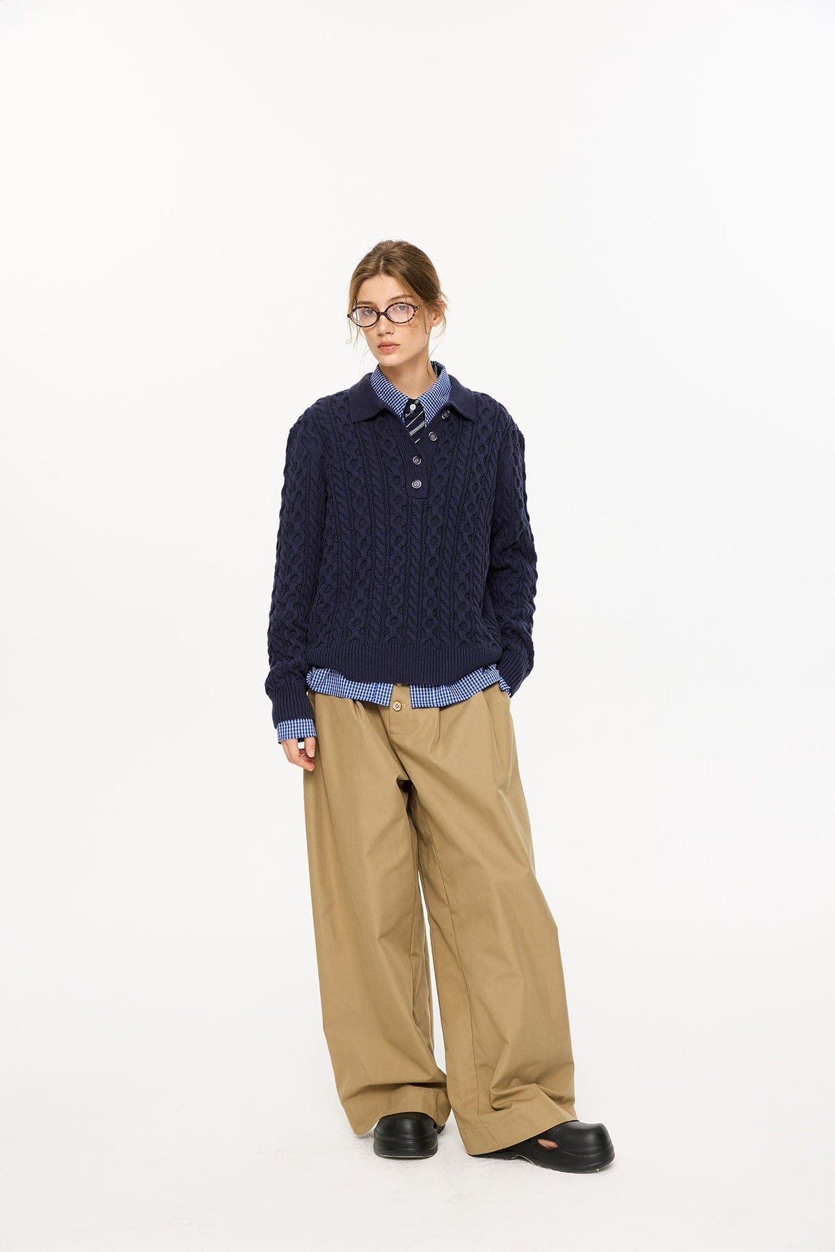 KREATE Cable Knit Polo Sweater