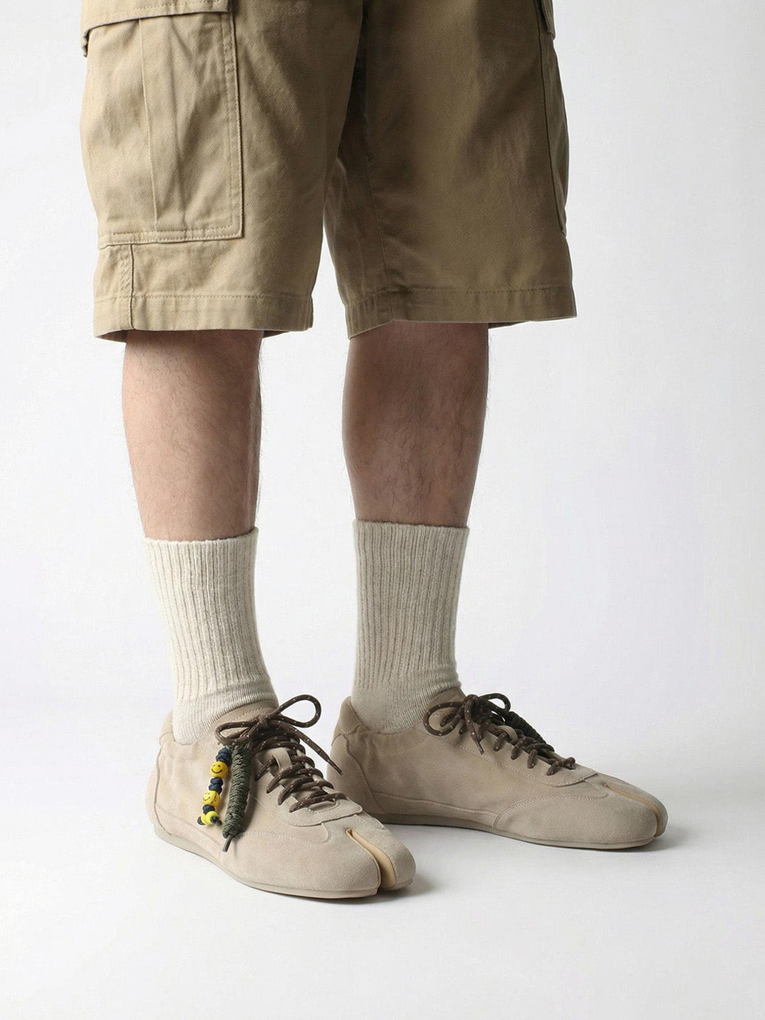 Khaki Suede Thin-Sole Tabi Sneakers