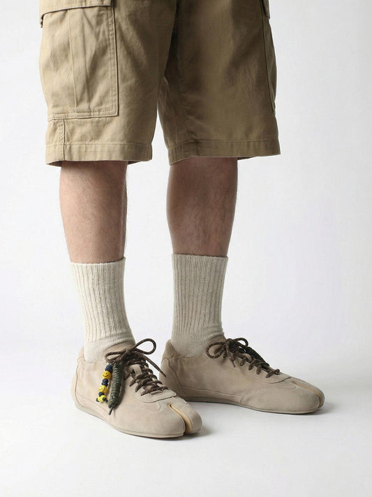 Khaki Suede Thin-Sole Tabi Sneakers